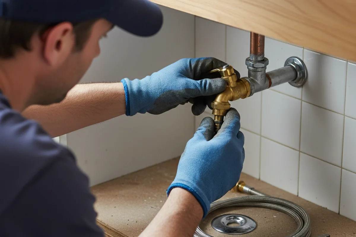 Shutoff valve and fitting work during Burst Pipe Repair in Newborn